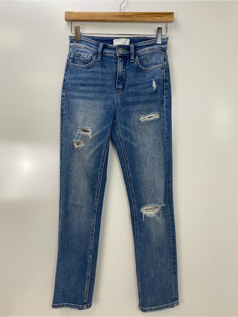 Women's Straight Distressed Jeans - Blue